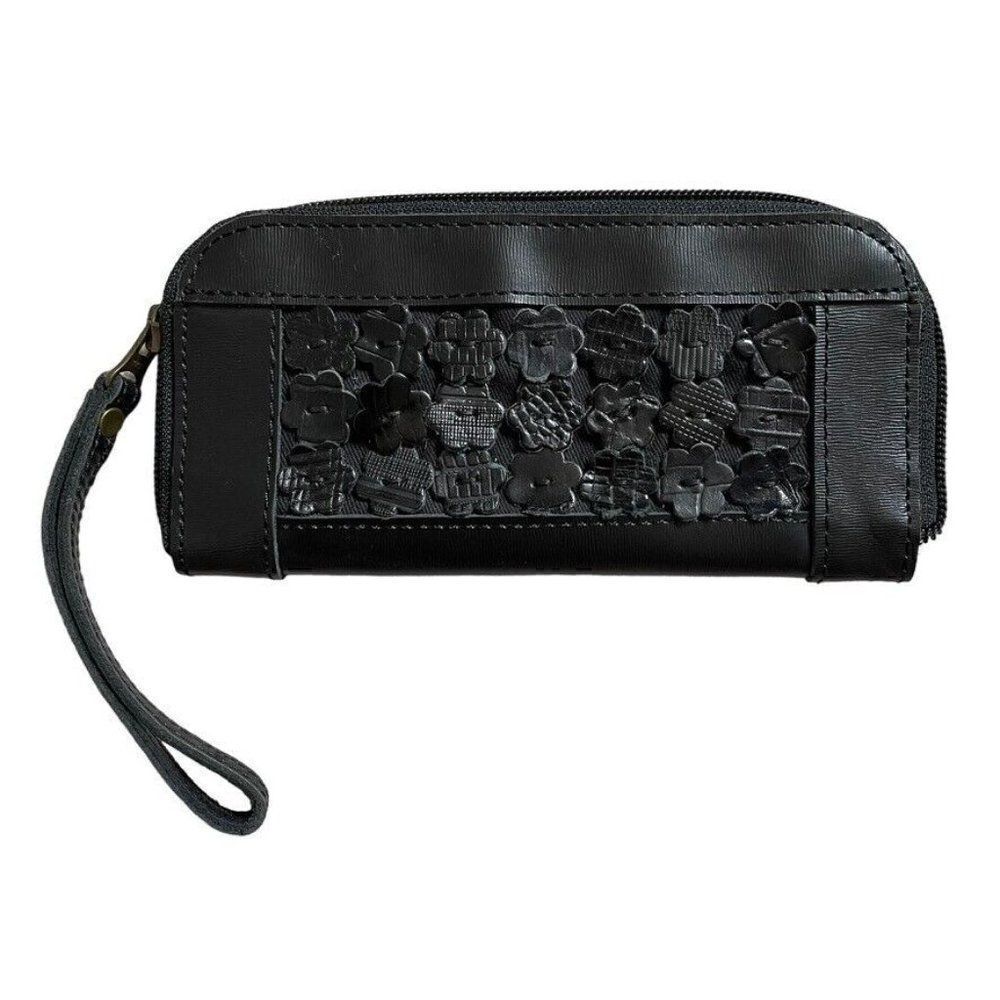 NWT Octopus Handbags Handmade Black Leather Hippie Boho Floral Wristlet Wallet